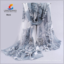 LINGSHANG women lady neck scarf shawl wrap scarves stylish soft silk chiffon voile scarf